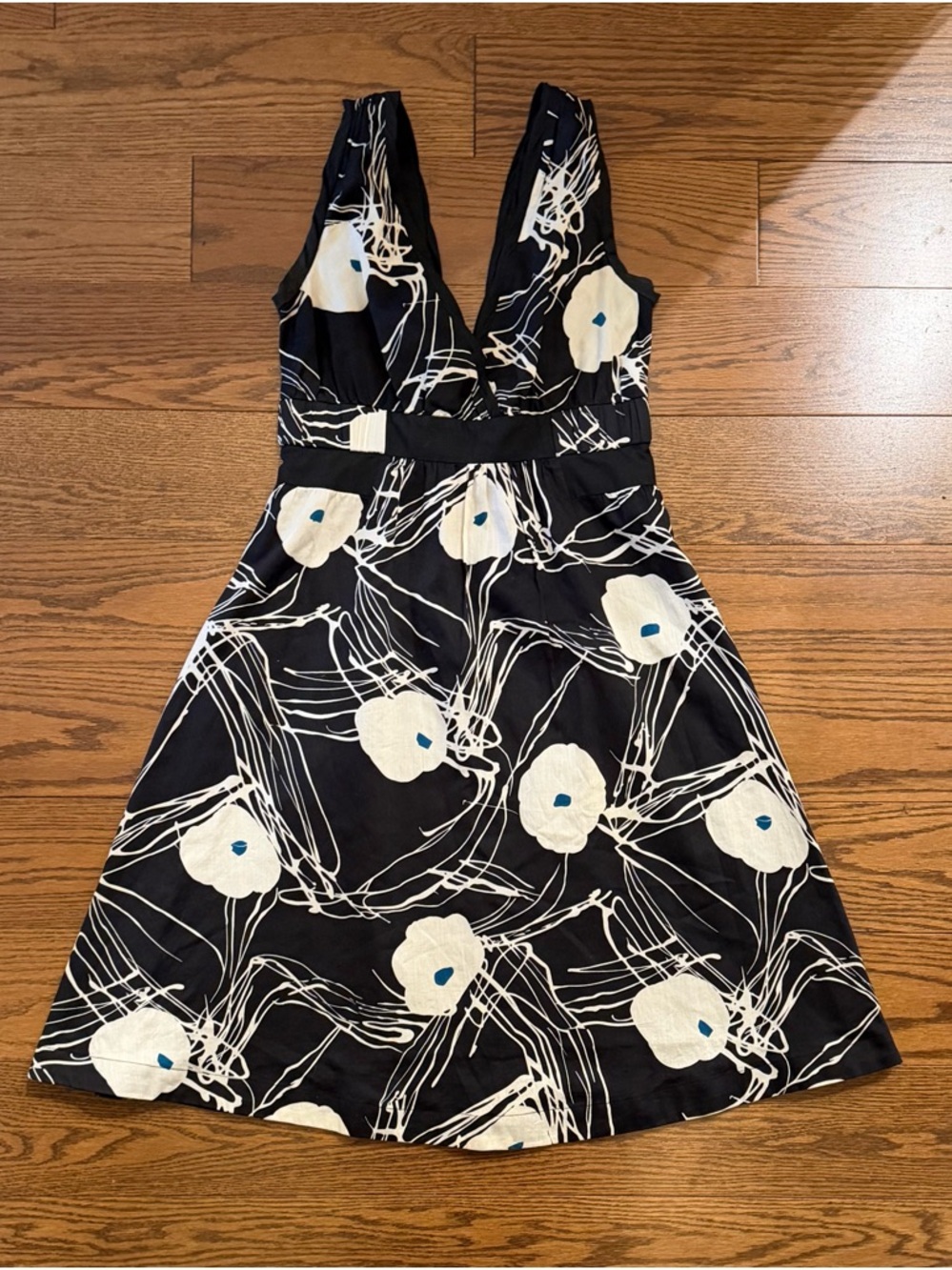 Marc Jacobs Black Floral V-Neck Fit-and-Flare Dress